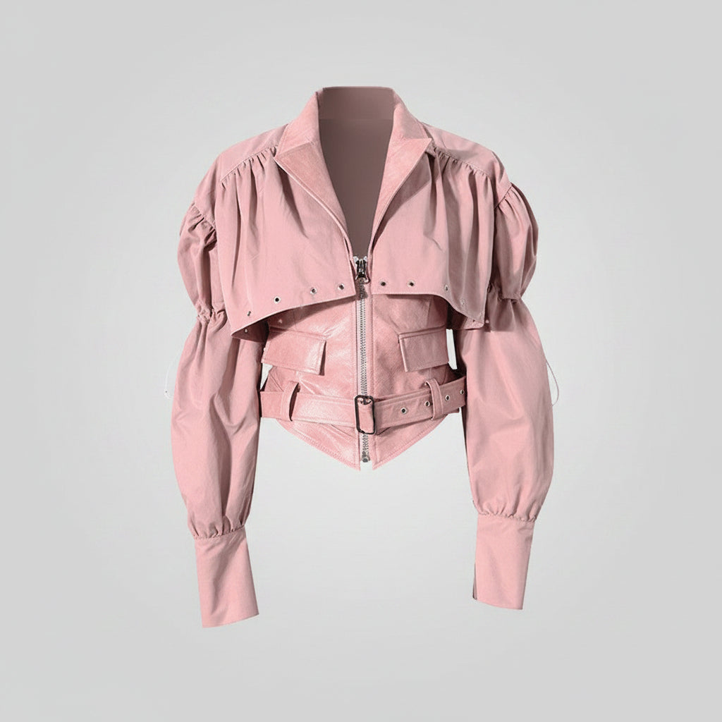 Women's 2-Piece PU Leather Cape Jacket & Vest Set | Hallebeauty