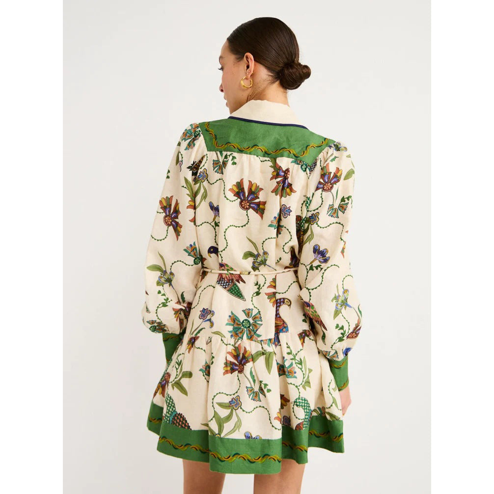 Long Sleeve Printed Lapel Dress | Hallebeauty