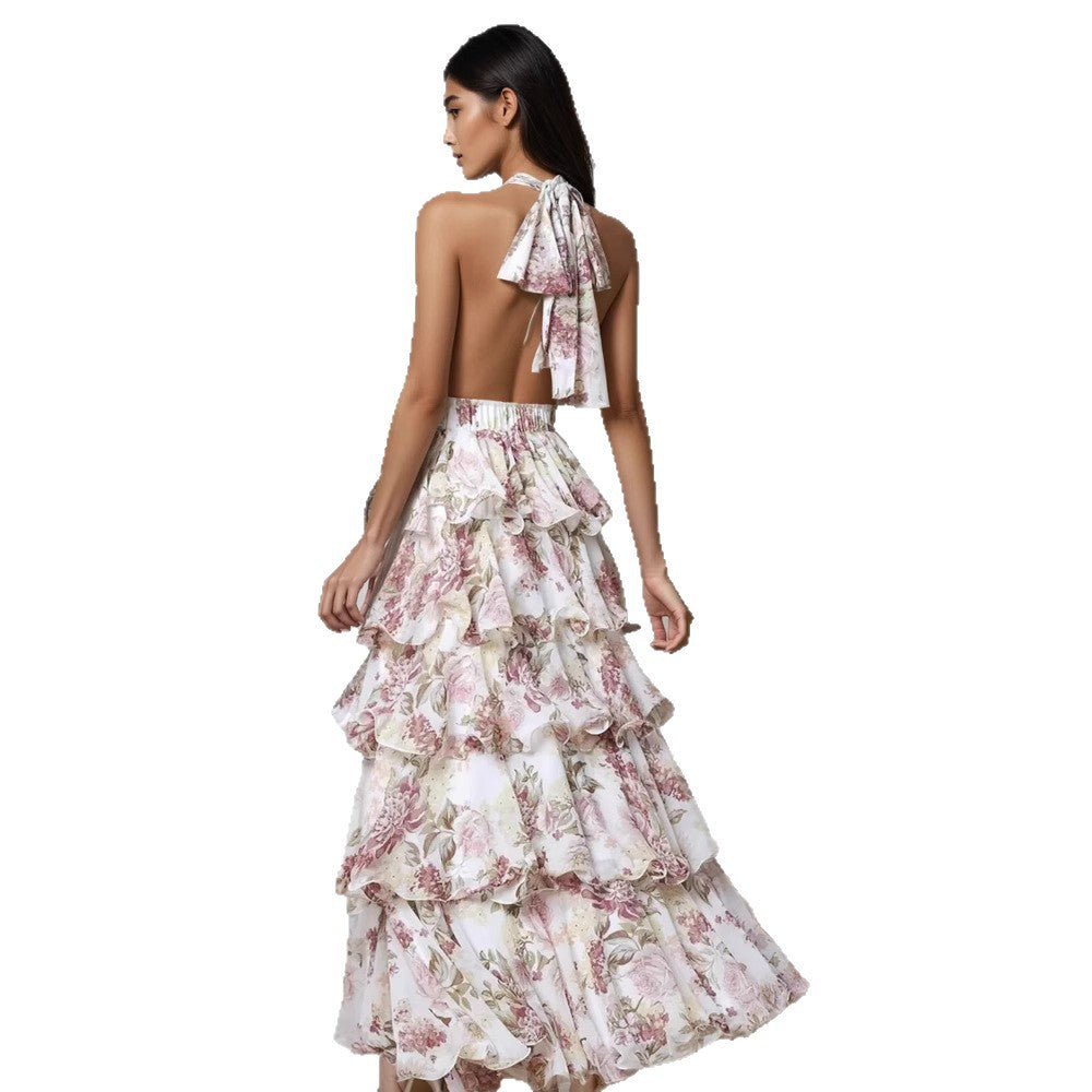 Women's Floral Halter Neck Chiffon Dress | S–XL