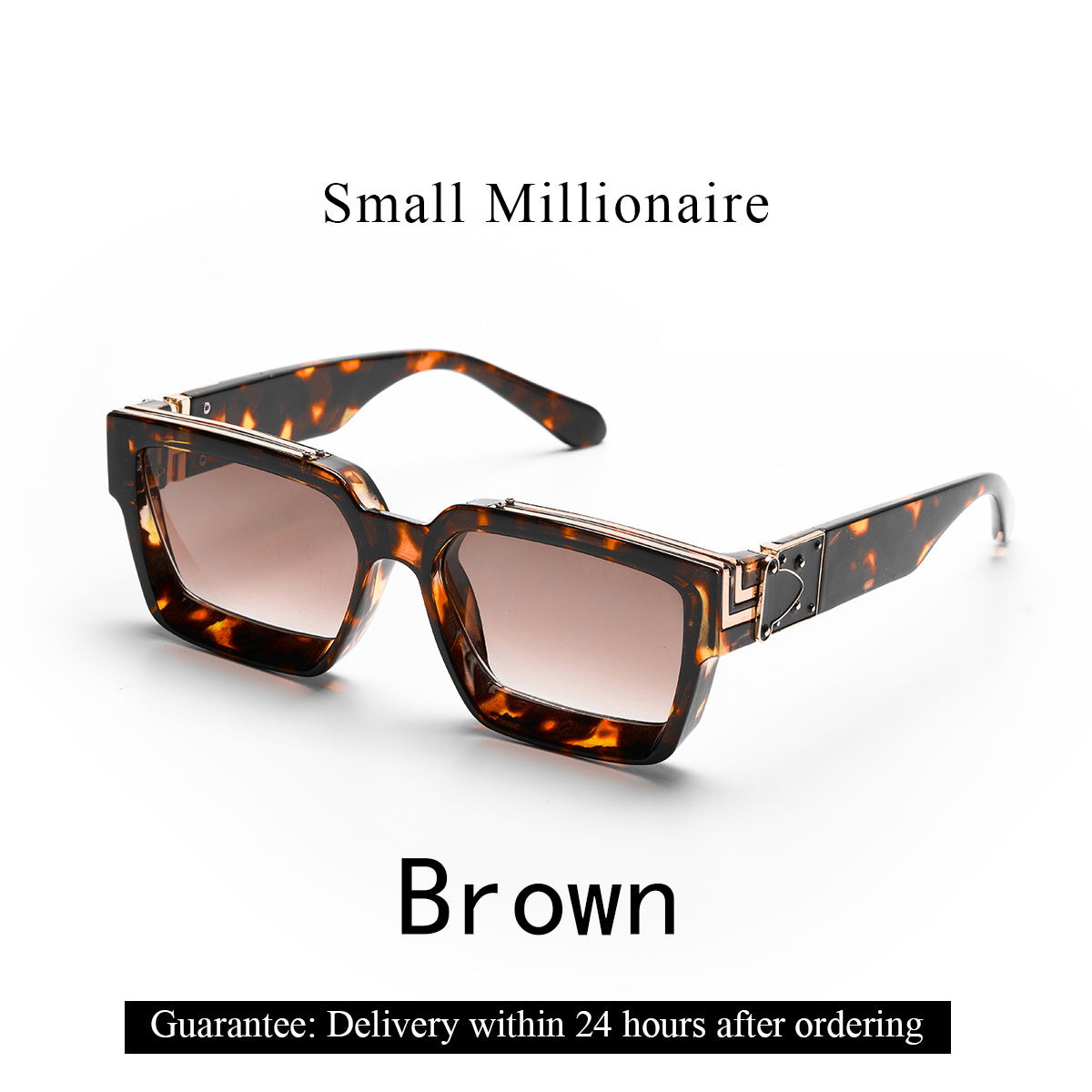 lack luxury sunglasses with gold accents on model