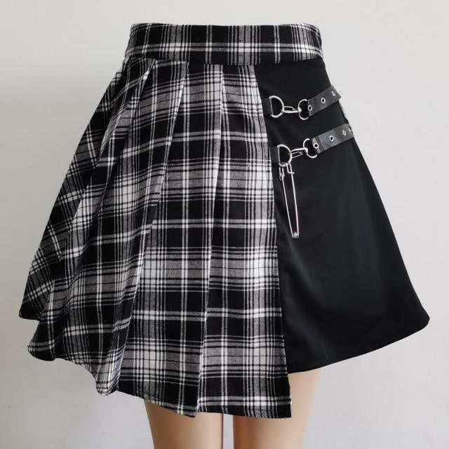 High-Waisted Gothic Pleated Mini Skirt - Punk Style Short Skirt