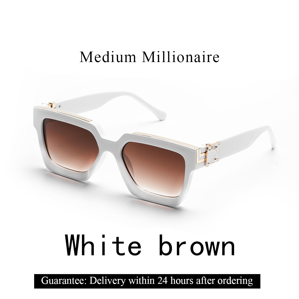 lack luxury sunglasses with gold accents on model