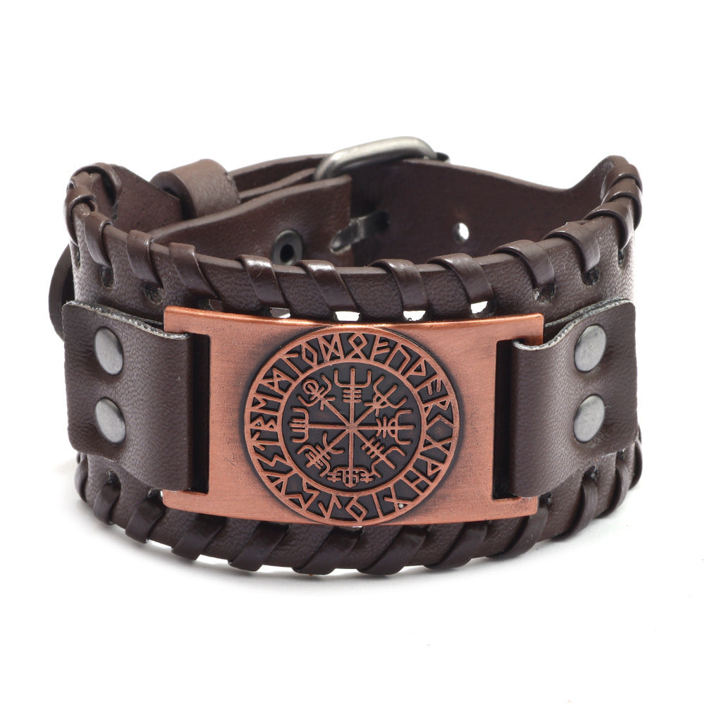 Pirate Bracelet Vintage Compass Men's Wide Leather Bracelet - HalleBeauty