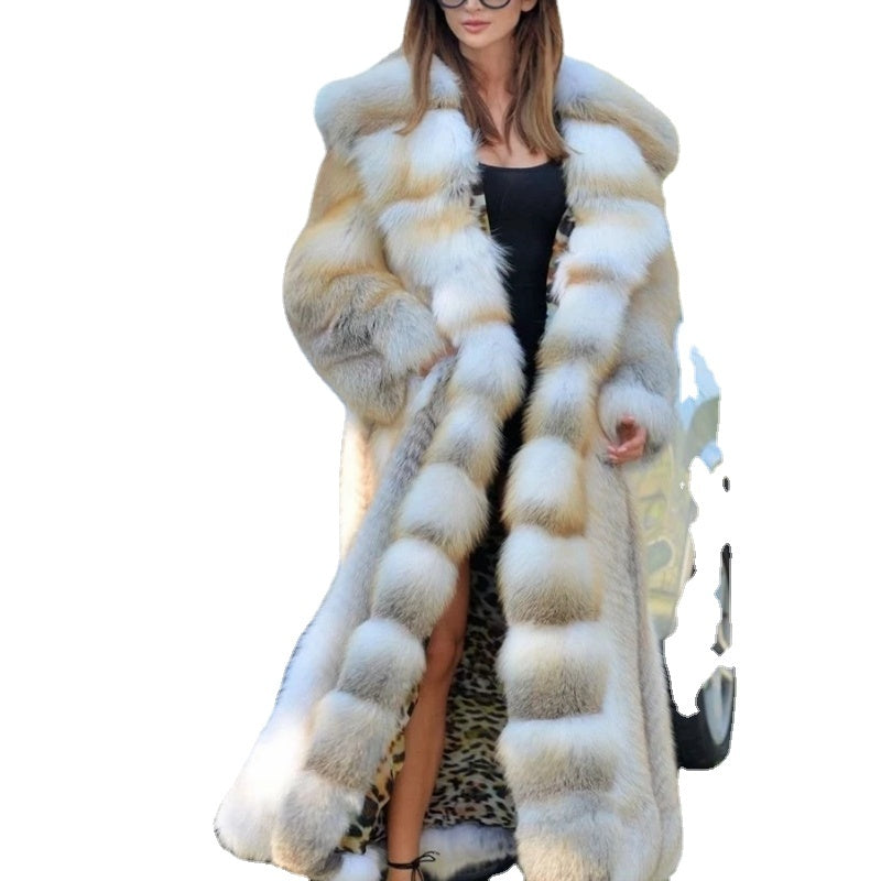 Mid-Length Hooded Faux Fur Coat