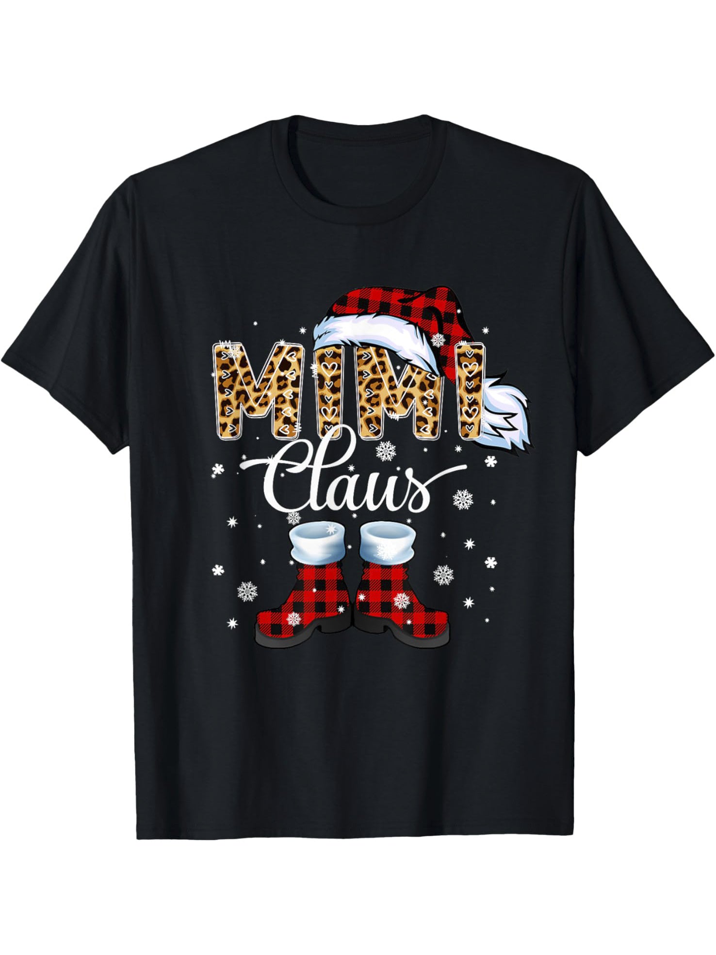 Christmas Mimi Klaus T-Shirt | Plaid & Leopard Print Design