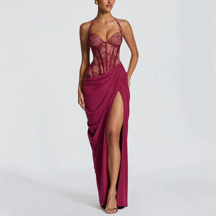 Floral Halter Neck Maxi Dress | Hallebeauty