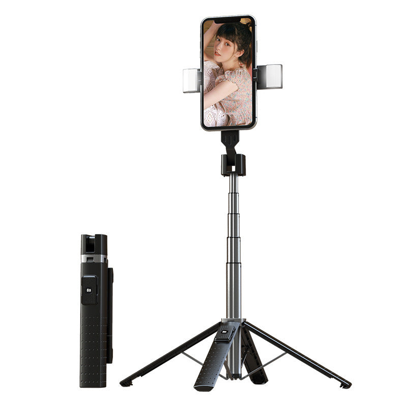 Bluetooth Selfie Stick with Double Fill Light | Quadrupod Stand