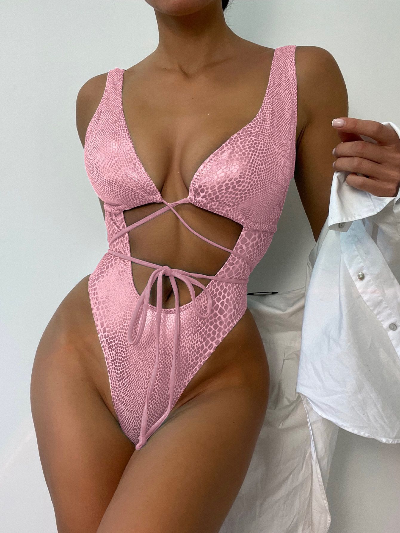 Elegant One-Piece Lace Front Swimsuit