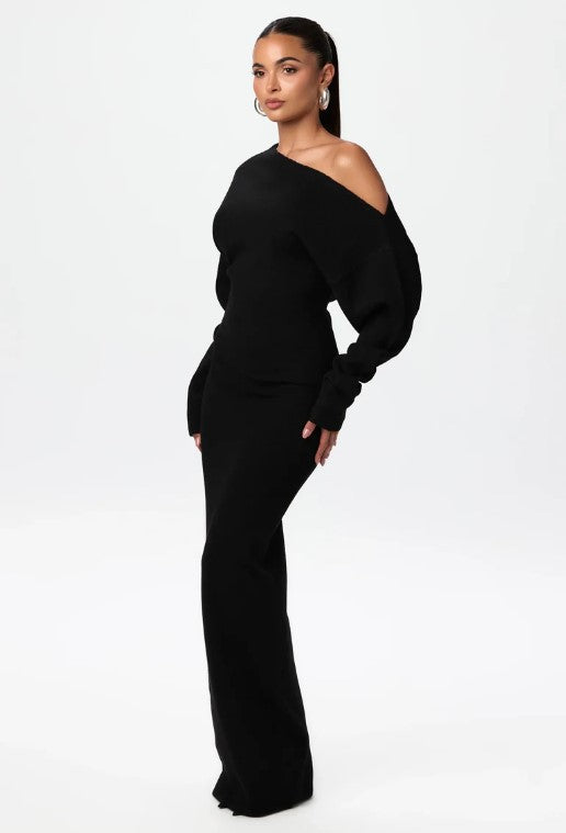 Off-Shoulder Long-Sleeve Bodycon Dress | Hallebeauty