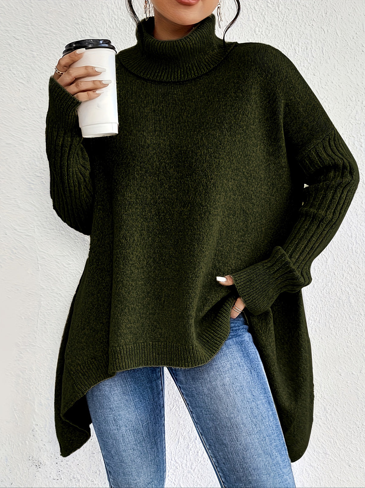 Loose-Fit Irregular Turtleneck Sweater | Hallebeauty