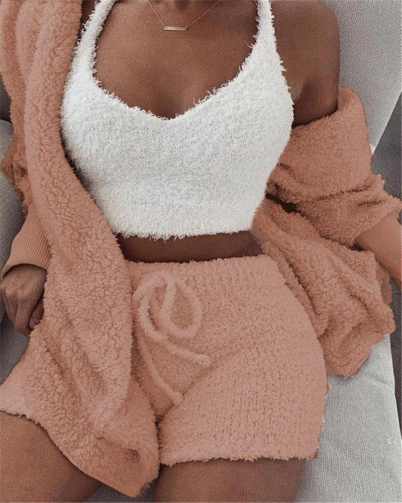 3-Piece Women's Pajama Set | Long Sleeve Crop Top & Drawstring Shorts