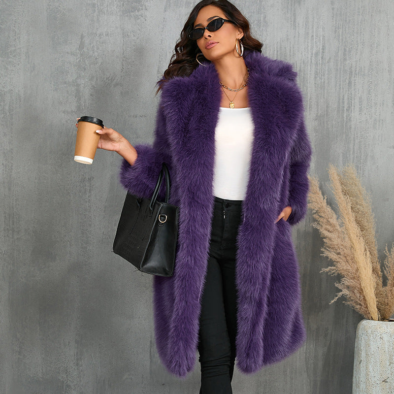 Thickened Plush Fur Coat | Mid-Length Suit Collar Style