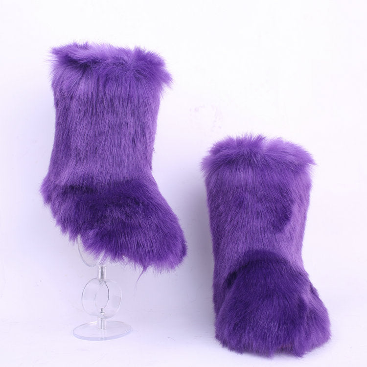 Imitation Fox Hair Boots – Cozy Warmth Meets Chic Style