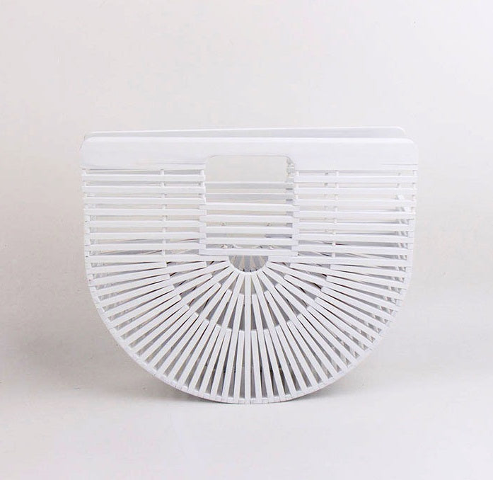 Handmade Semi-Circular Bamboo Clutch Bag - Portable Woven Basket