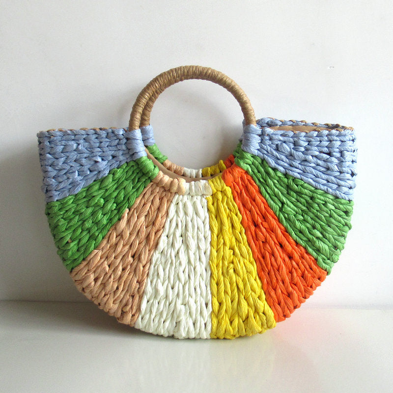 Mixed Color Woven Bag – Boho Handwoven Handbag for Women | Hallebeauty