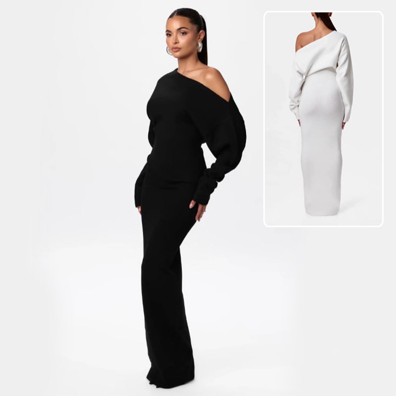 Off-Shoulder Long-Sleeve Bodycon Dress | Hallebeauty