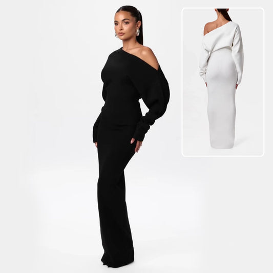 Off-Shoulder Long-Sleeve Bodycon Dress | Hallebeauty