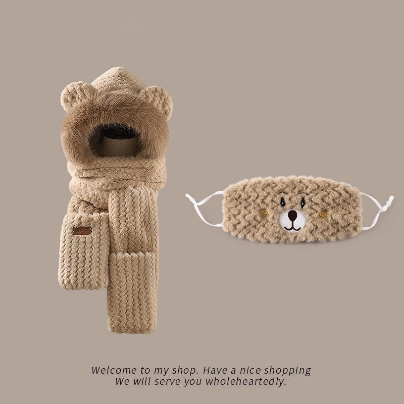 Women’s Bear Ears Plush Hat & Scarf - Cute & Cozy Winter Accessory