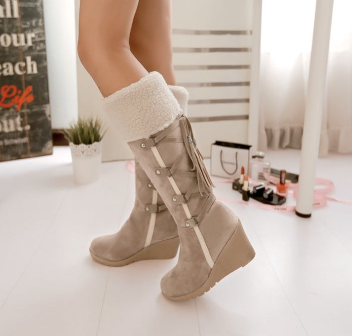 Women’s Knee-High Wedge Heel Knight Boots - Warm Winter Snow Boots