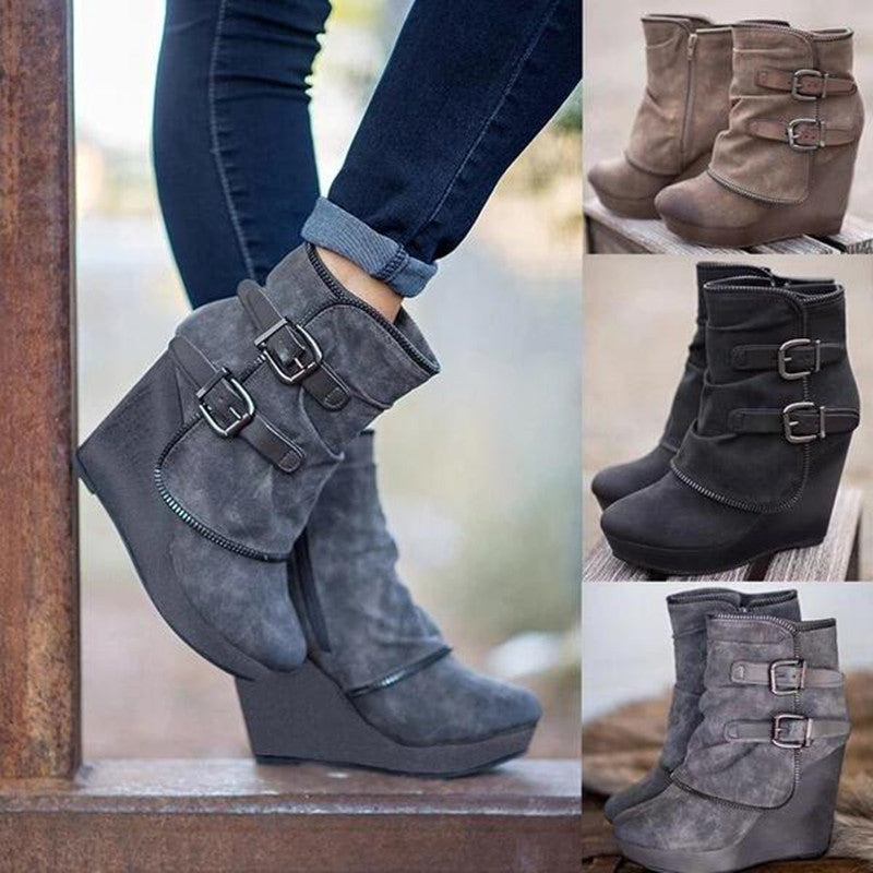 Women’s Wedge Heel Platform Booties - Stylish Winter Boots