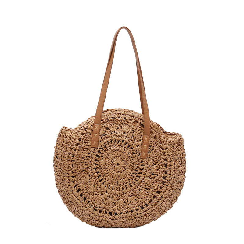 Colorful Large Disc Straw Woven Bag: Casual One-Shoulder Fashion for Women - HalleBeauty