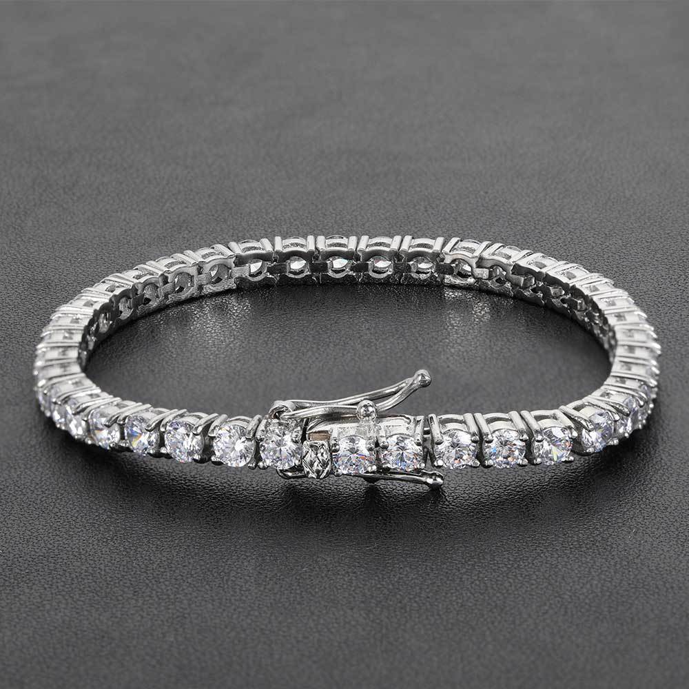 Hip-Hop Jewelry 4Mm Stainless Steel Tennis Chain, A Row Of Copper Inlaid Zircon Bracelet - HalleBeauty