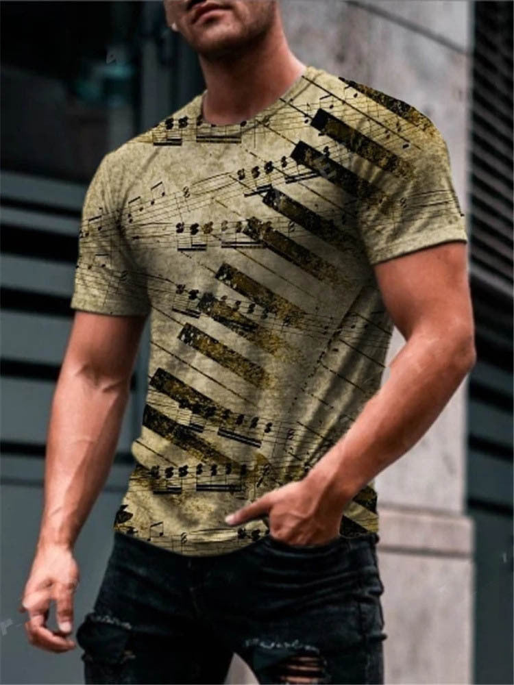 Men's Casual Print T-Shirt - Round Neck Short Sleeve