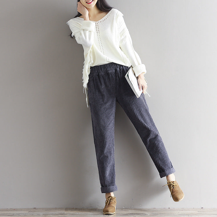 Large Size Women's Corduroy Pants | Loose Casual Trousers for Fall & Winter