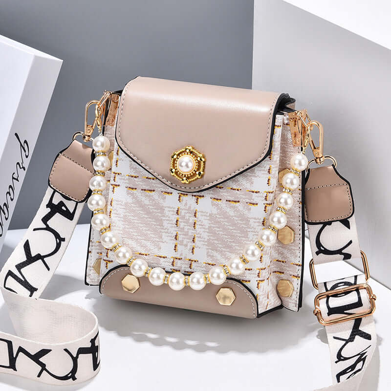 Classic Women's Crossbody Bag - Girl's Cute Princess Wallet with Pearl Chain