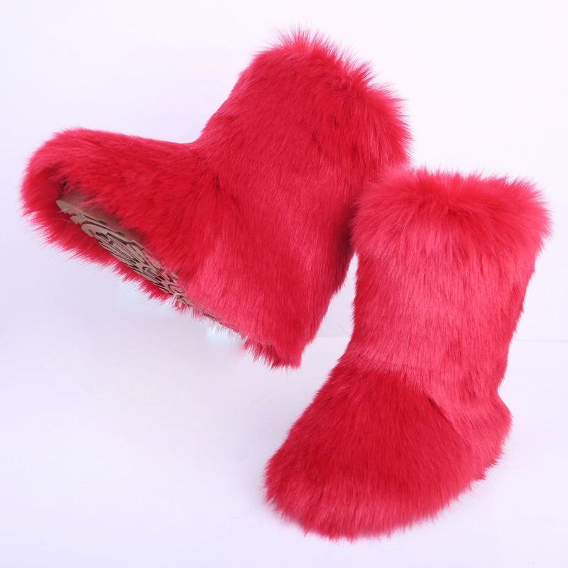 Imitation Fox Hair Boots – Cozy Warmth Meets Chic Style