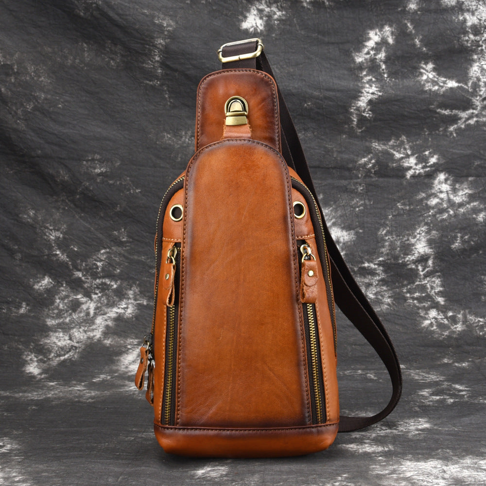 Men's Leather Chest Bag - One Shoulder Crossbody Messenger Bag