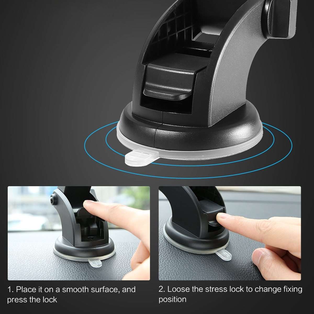 Car Phone Holder with Telescopic Rod | Dashboard Suction Cup Mount