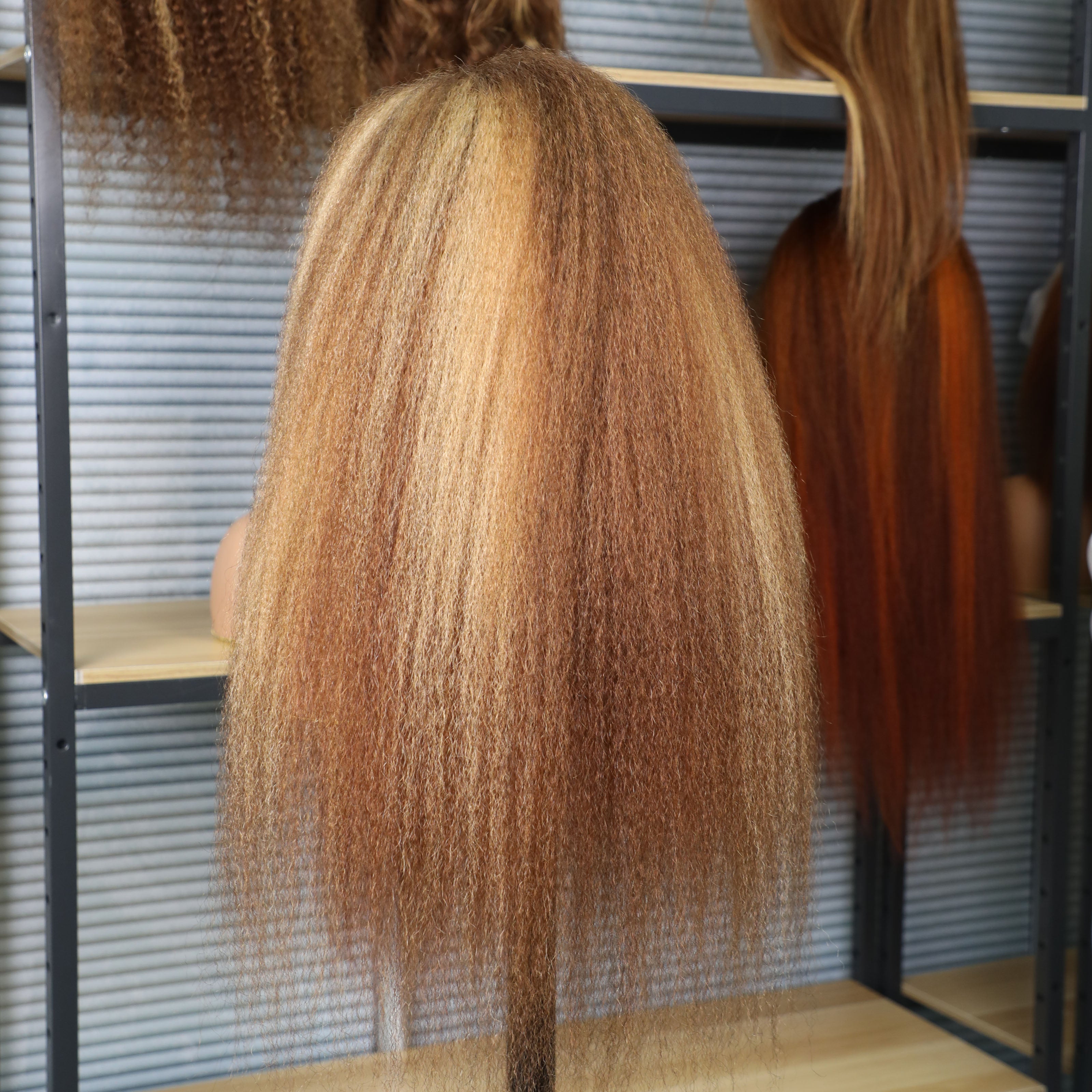 Kinky Straight Blonde Brown Lace Wig
