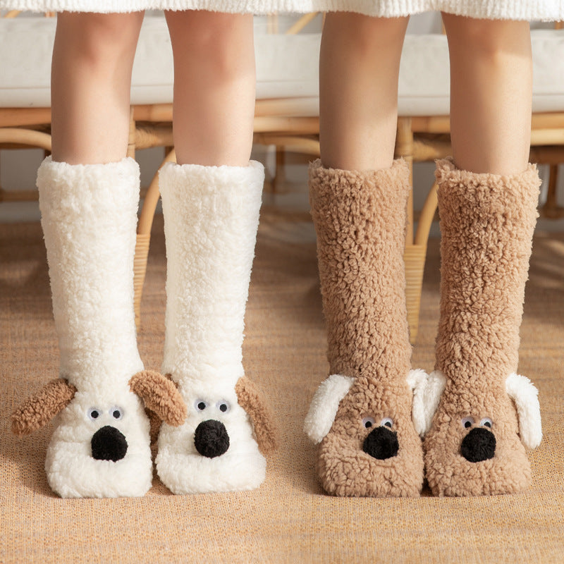 Cartoon Dog Plush Socks | Warm Non-Slip Winter Wear