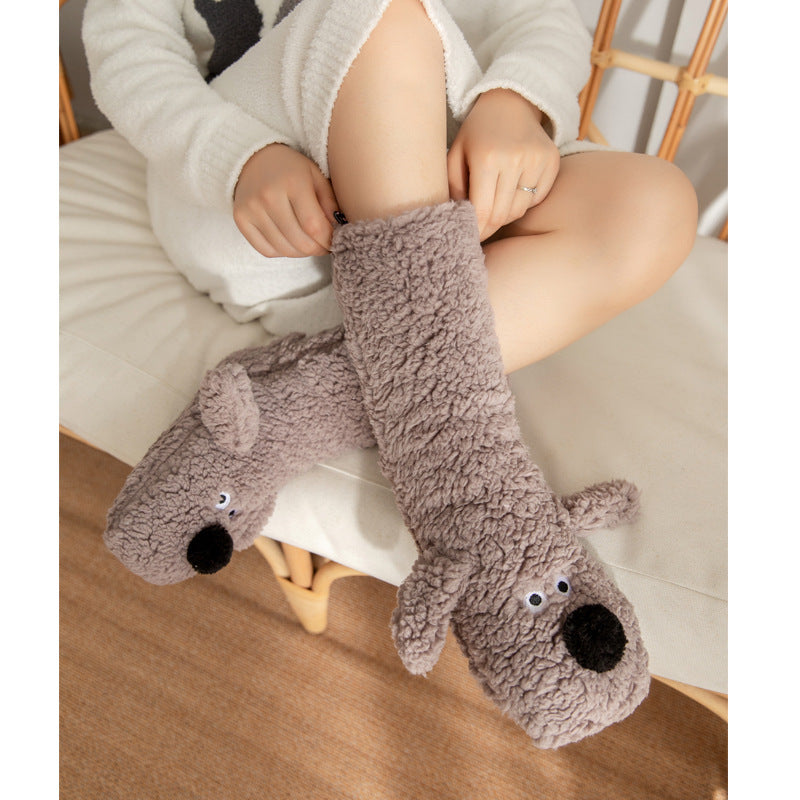 Cartoon Dog Plush Socks | Warm Non-Slip Winter Wear