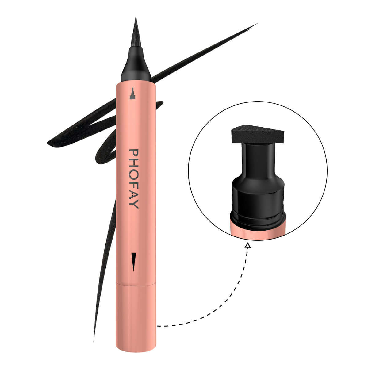 PHOFAY Double Head Seal Liquid Eyeliner with fine brush and felt tip for precise and bold lines.