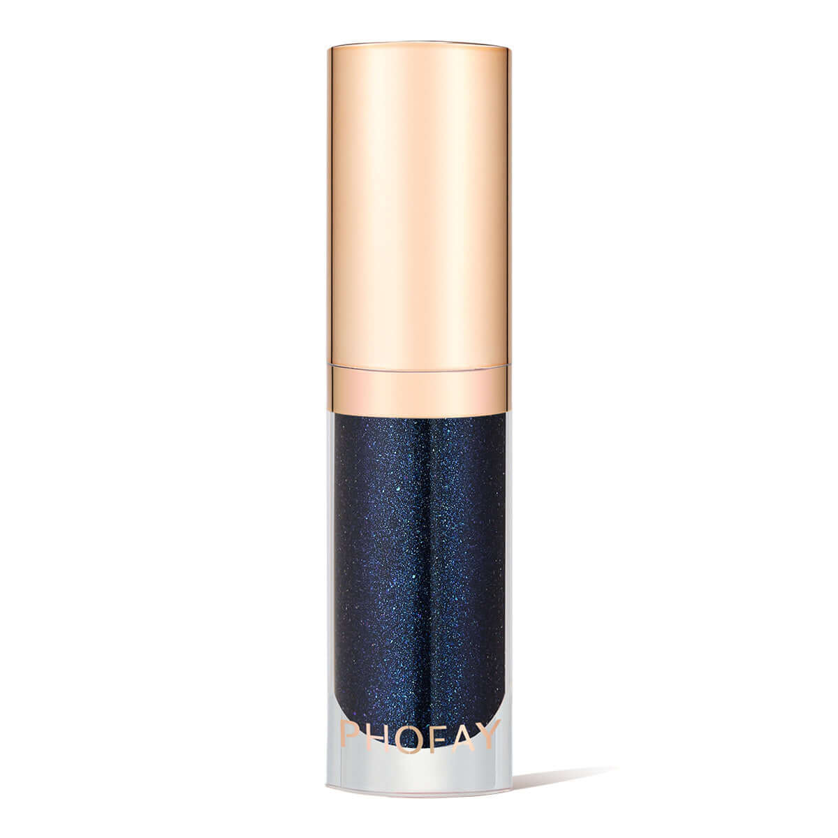 PHOFAY Moisturizing Warm Lip Oil in a sleek gold and transparent bottle, showcasing a rich blue shimmer.