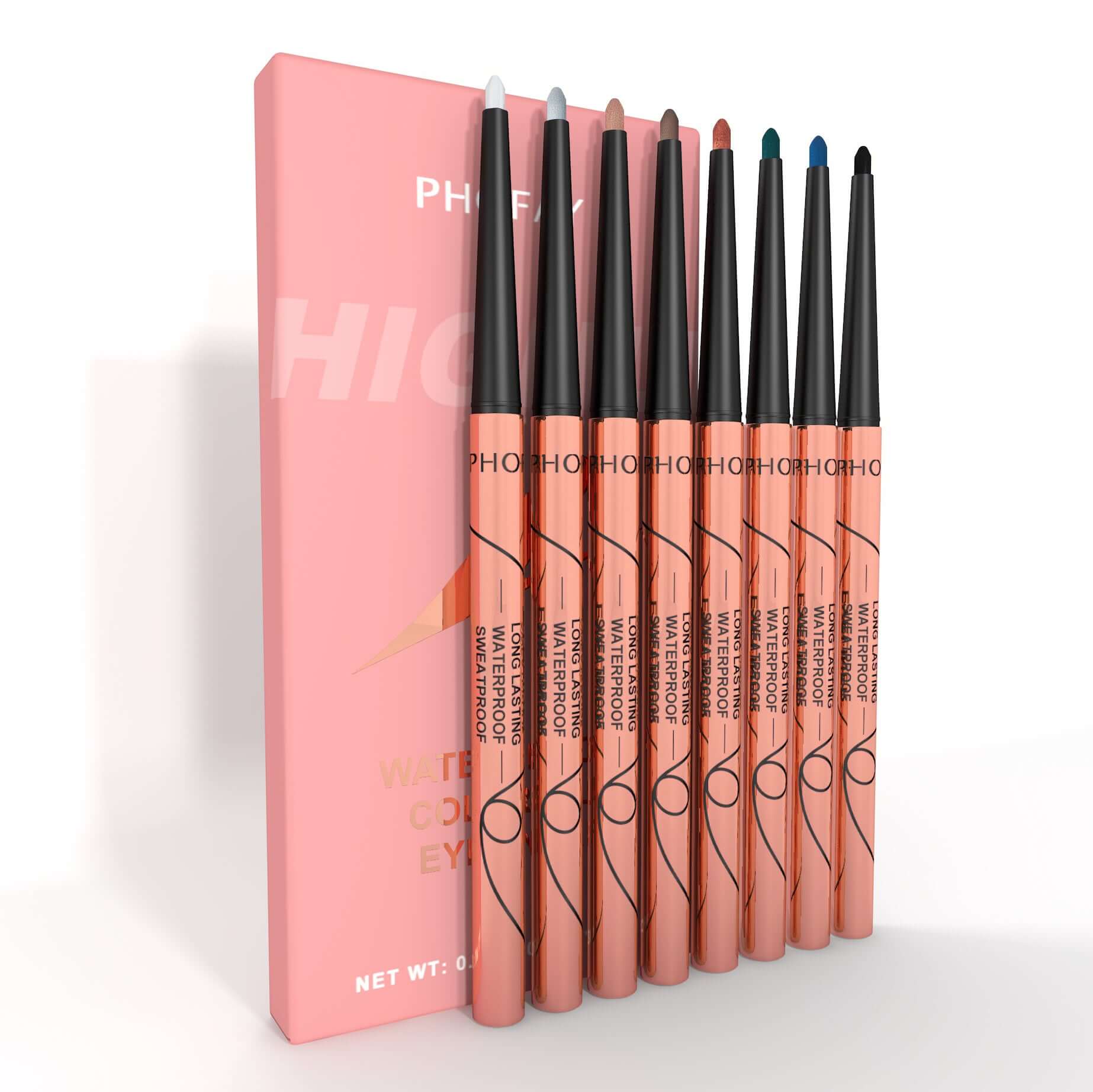 PHOFAY Waterproof Colorful Eyeliner Set featuring bold, highly pigmented colors in a sleek pack for vibrant looks.