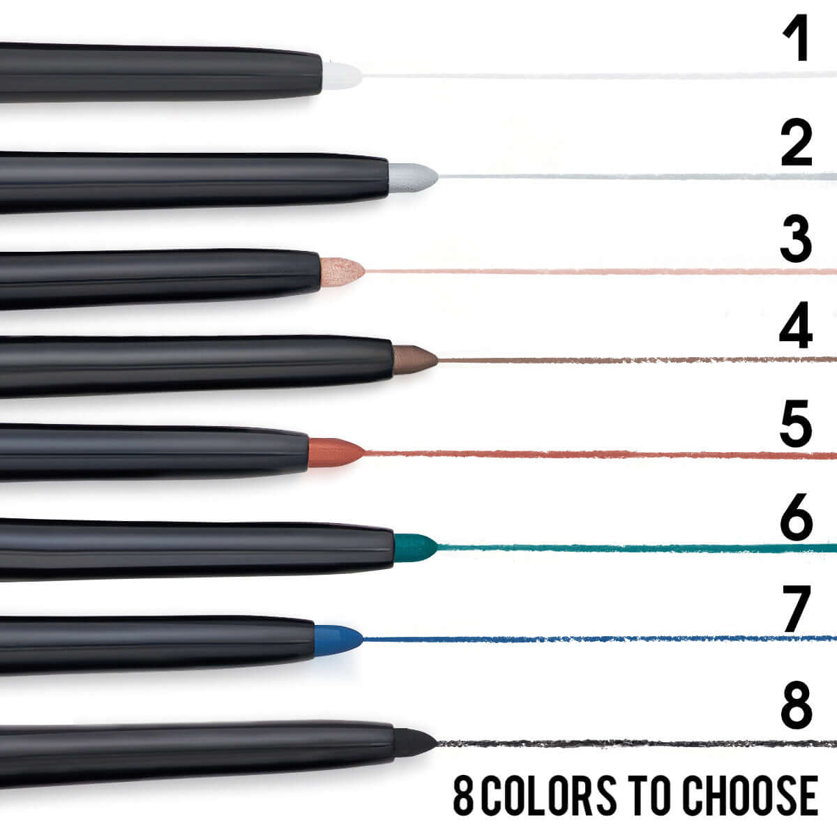 PHOFAY Waterproof Colorful Eyeliner Set showcasing 8 vibrant colors in smooth applicators for creative eye looks.