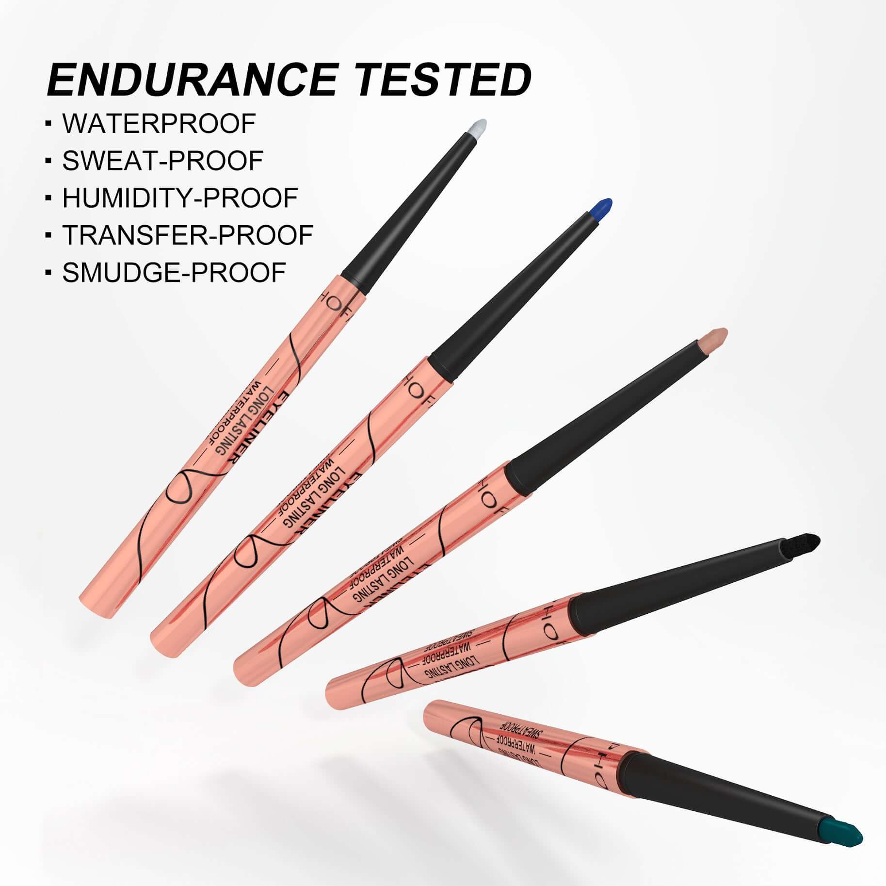 PHOFAY Waterproof Colorful Eyeliner Set with five vibrant shades, waterproof and smudge-proof for long-lasting wear.