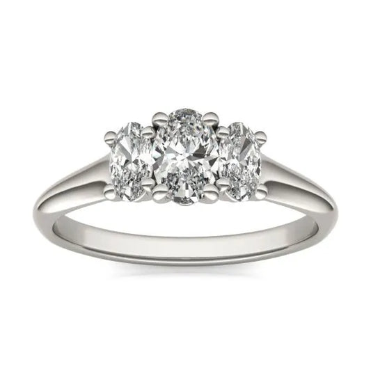 Oval Lab Grown Diamond Three Stone Ring 1 CTW | Hallebeauty