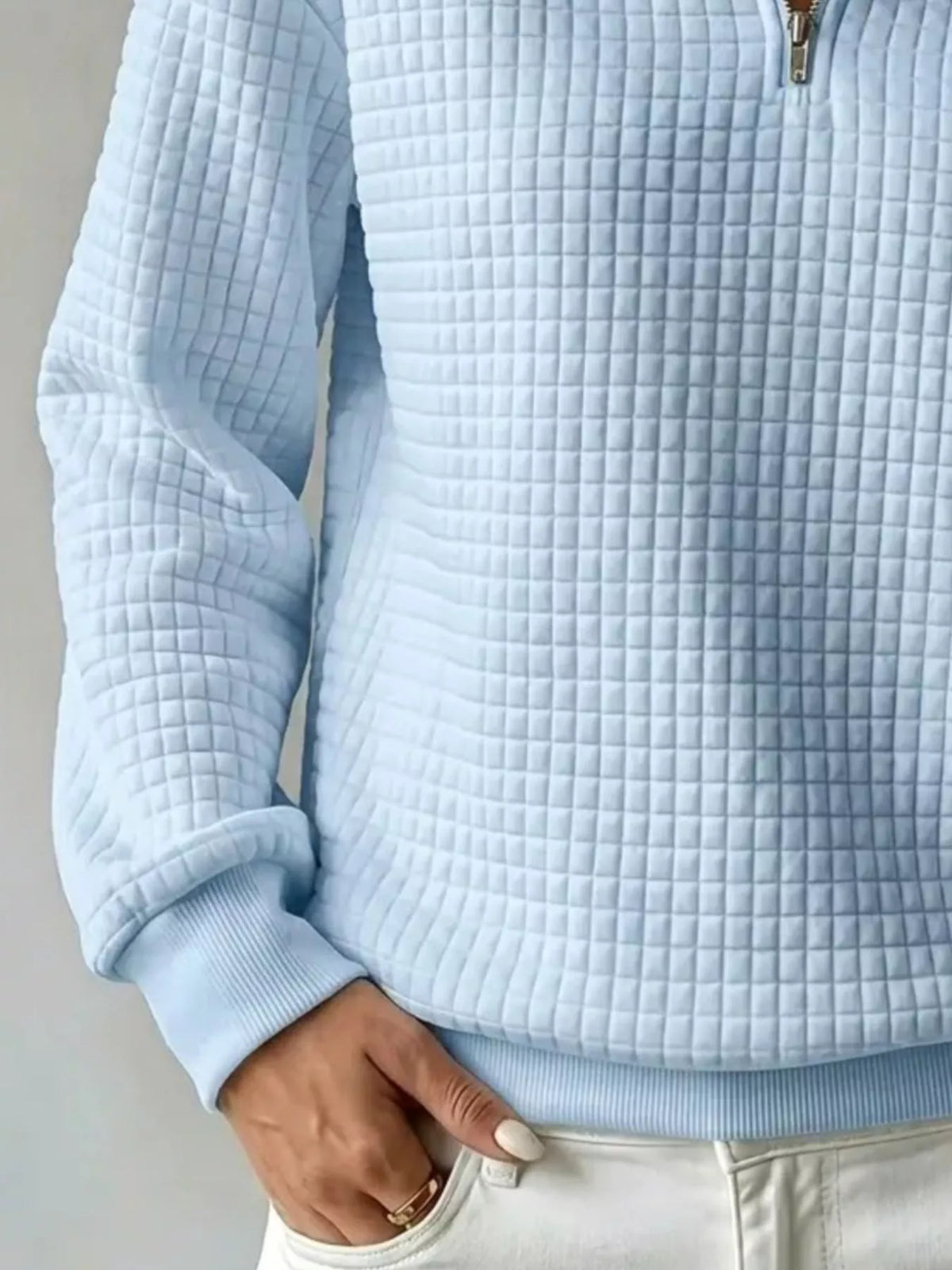 Waffle Knit Quarter-Zip Sweatshirt | Hallebeauty