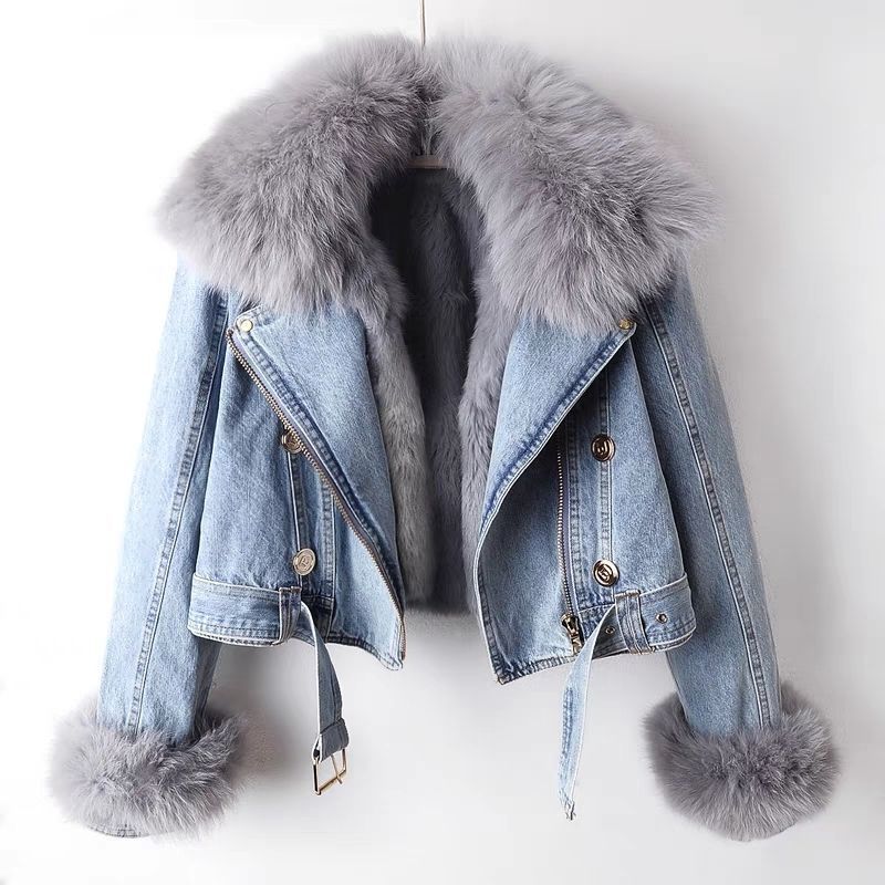 Denim Coat with Detachable Fur Liner 