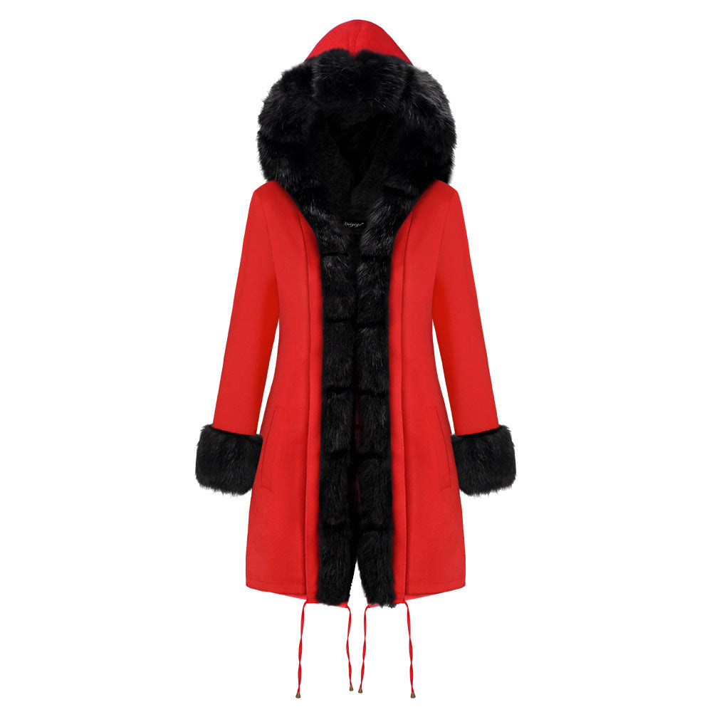 Women’s Hooded Cotton Jacket - Fur Collar Warm Winter Coat