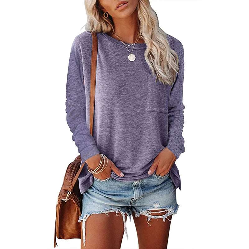 Pocket Split Long-Sleeved Casual T-shirt | Stylish & Comfortable Basic