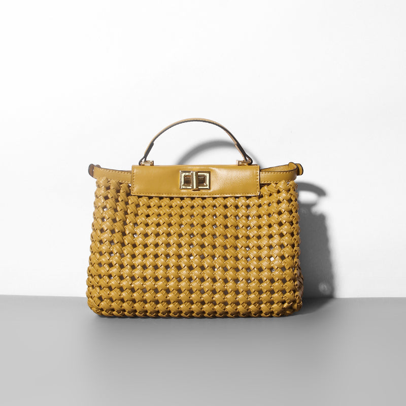 Women's Platinum Leather Handbag – Hollow Out | Hallebeauty