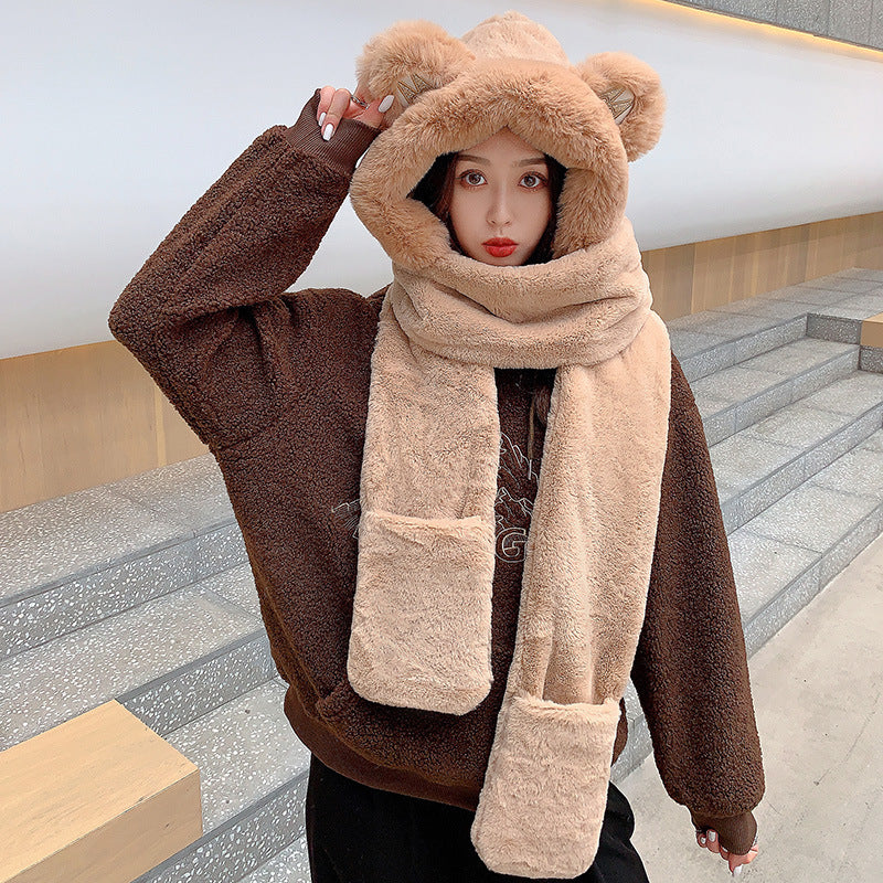 Women’s Winter Hat & Scarf Set - Thickened Plush 3-in-1 Warmth