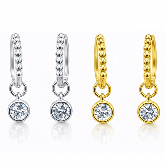 Moissanite Beaded Hoop Drop Earrings 1 CTW | Hallebeauty