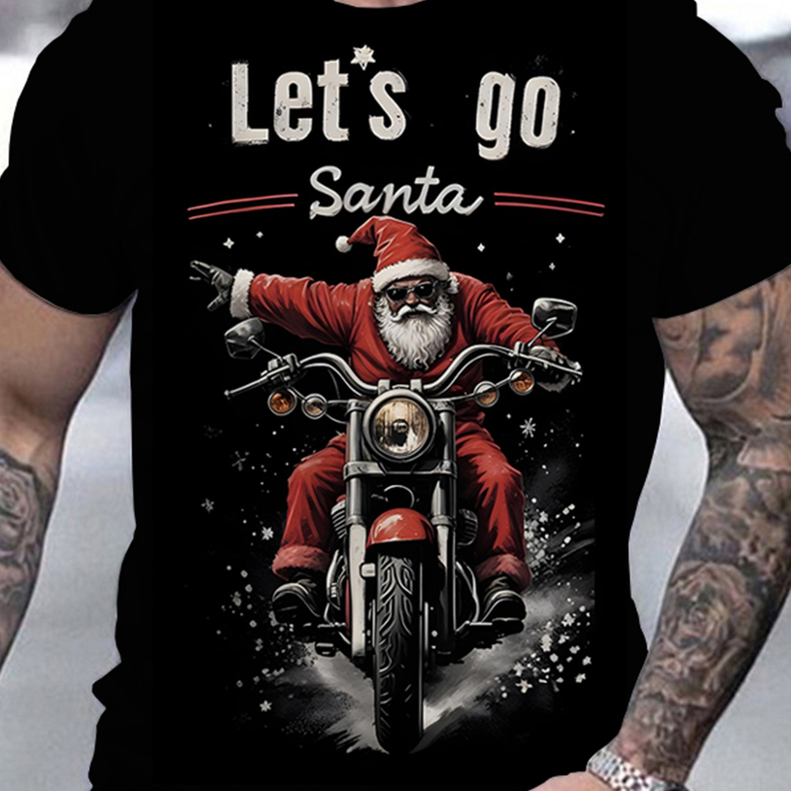 Men's Let's Go Santa Motorcycle Pattern T-shirt