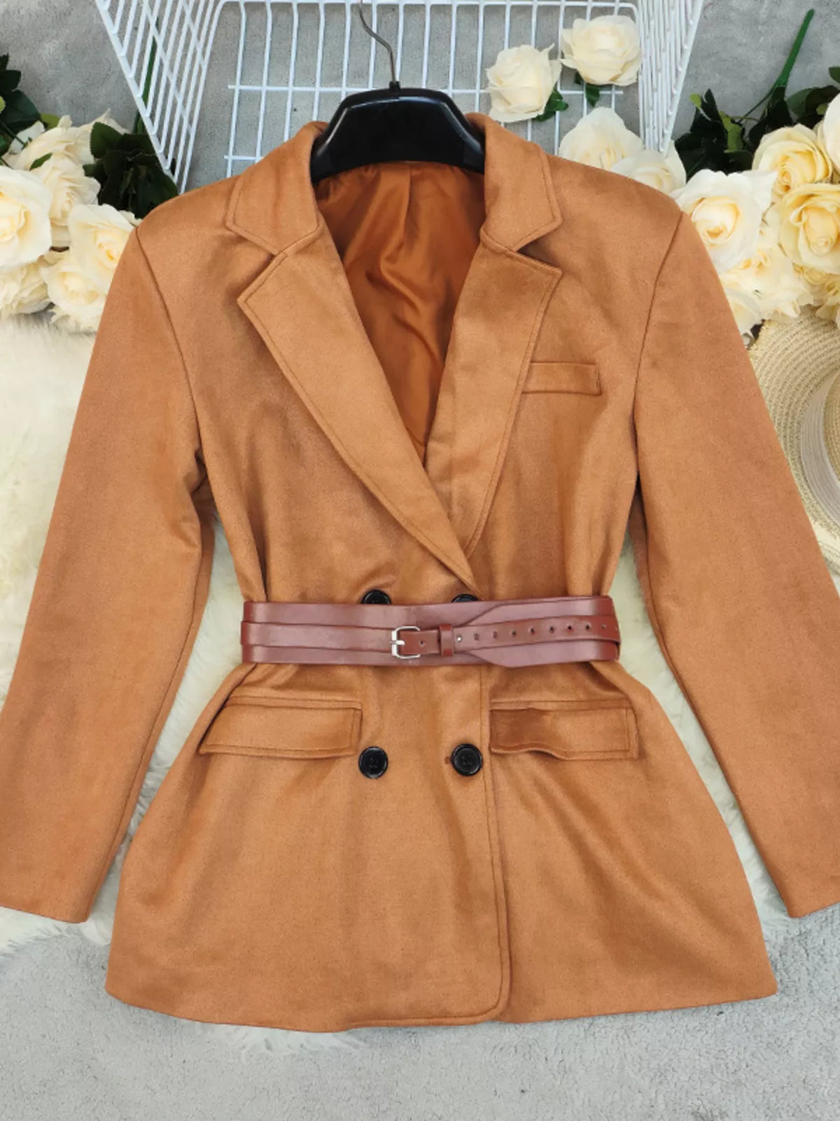 Double-Breasted Lapel Blazer | Hallebeauty